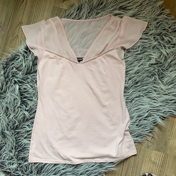 Express Tops - Express Blush Pink Flutter Sleeve Top
